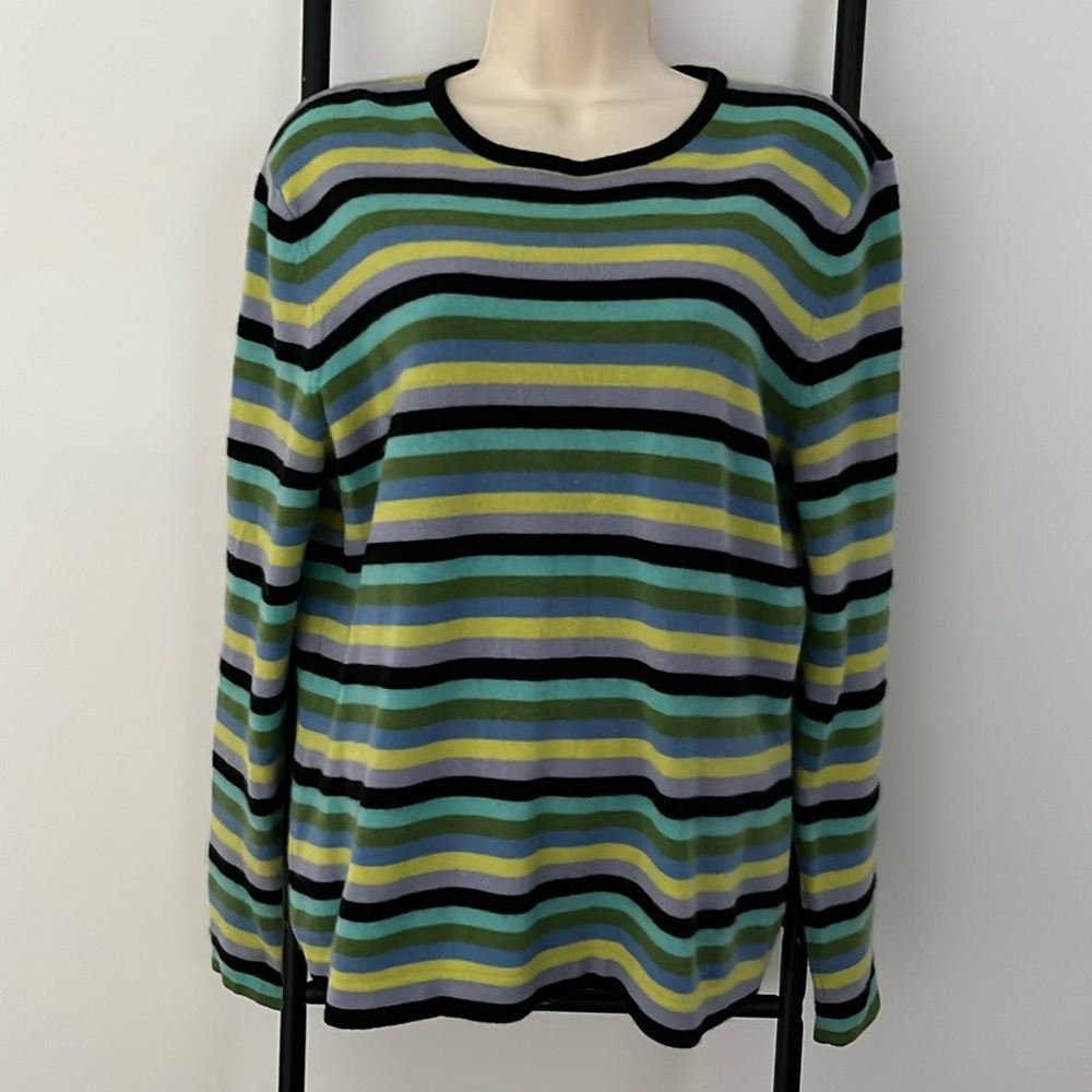 Marshall Fields Cashmere Striped Crew Neck Knit Long Sleeve Sweater Women Size L